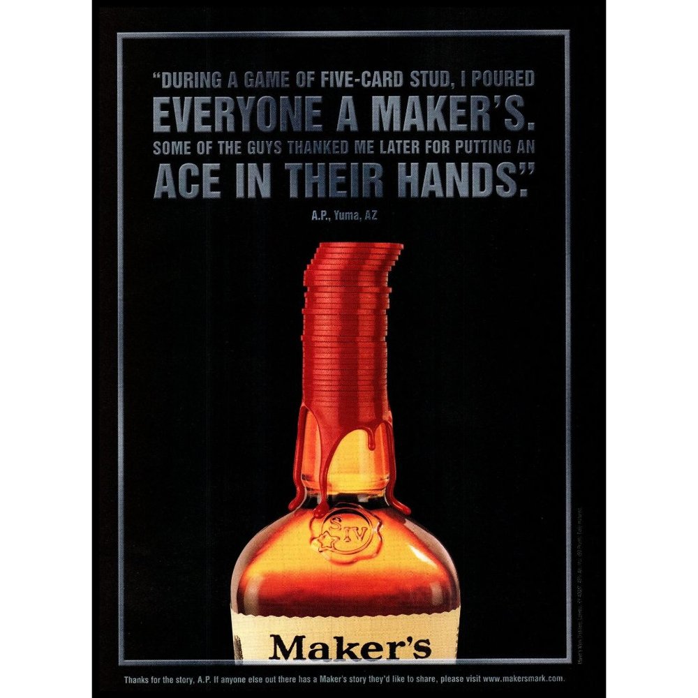 2002 Maker's Mark Bourbon Vintage Print Ad Poker Chips Red Wax Seal Wall Art